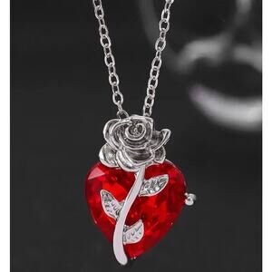 Gold rose silver heart love necklace